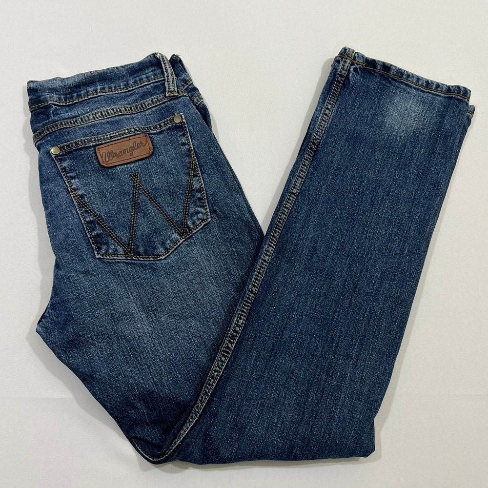 Wrangler Retro Slim Straight Jeans Cowboy Workwear Classic Blue Mens 30x32